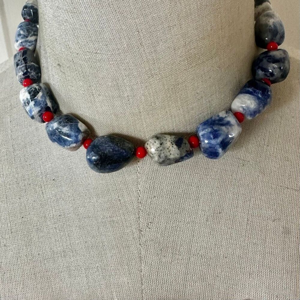 Chunky Sodalite Nugget Necklace • Sterling Silver Clasp